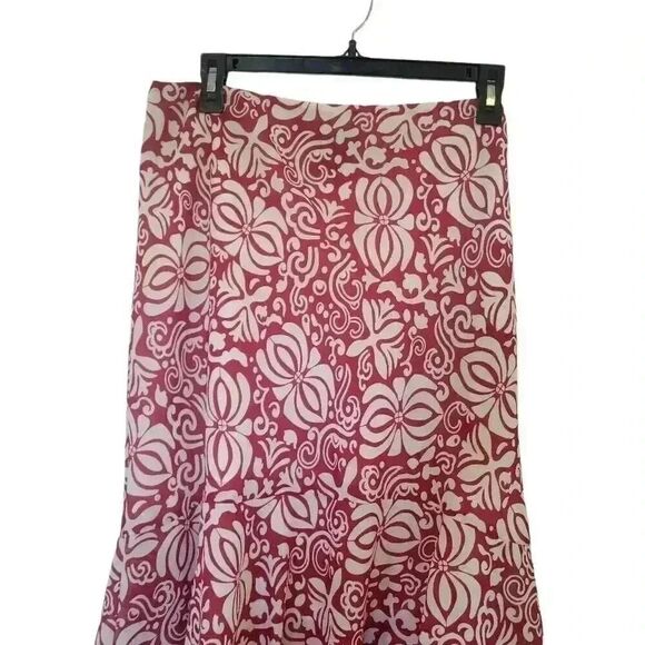 Ann Taylor Women's Red & White Floral Poly Georgette Lined Flowy Skirt - Picture 6 of 9